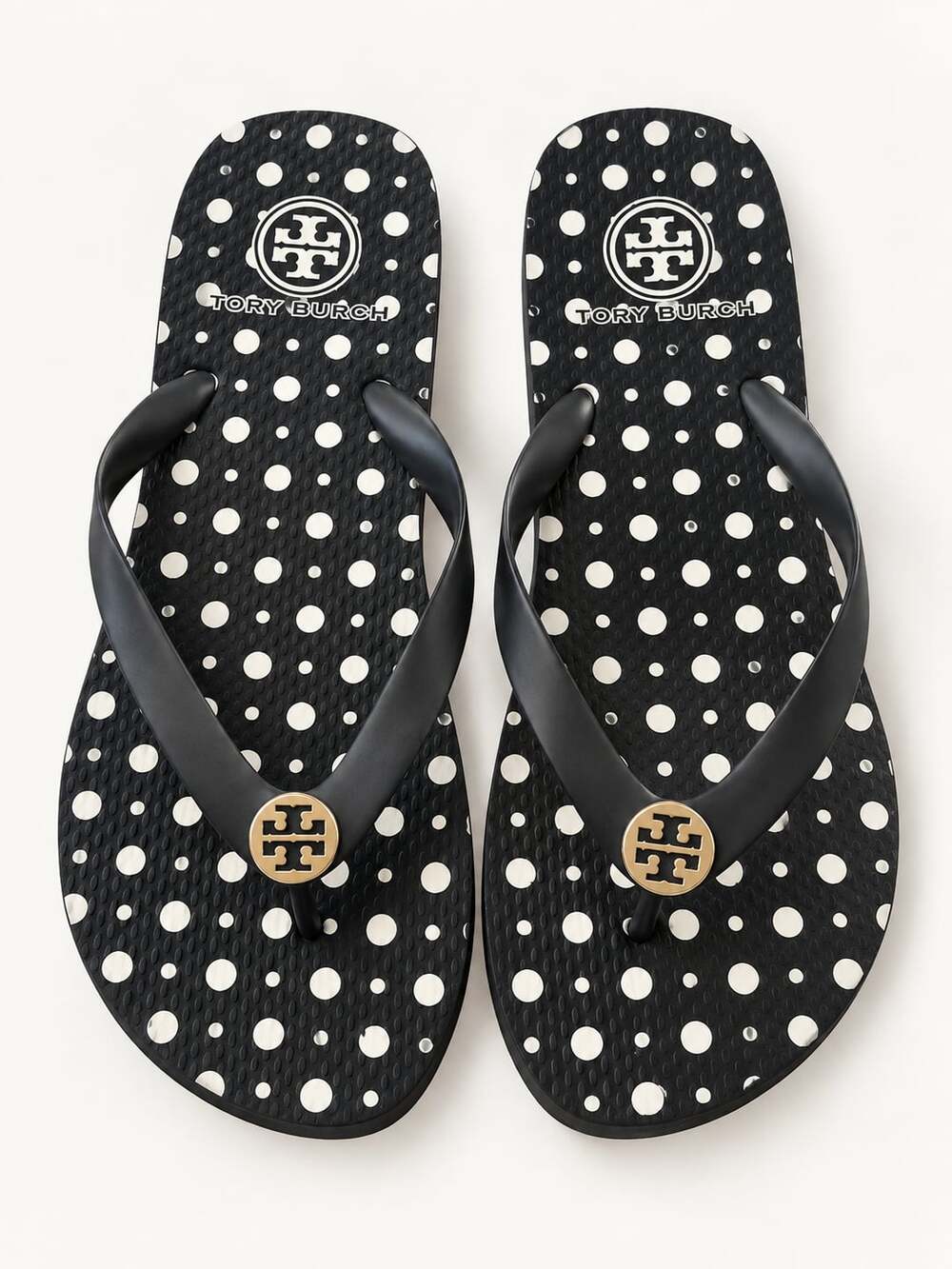 Tory Burch Black White Polka Dot Flip Flop Sandals (L)